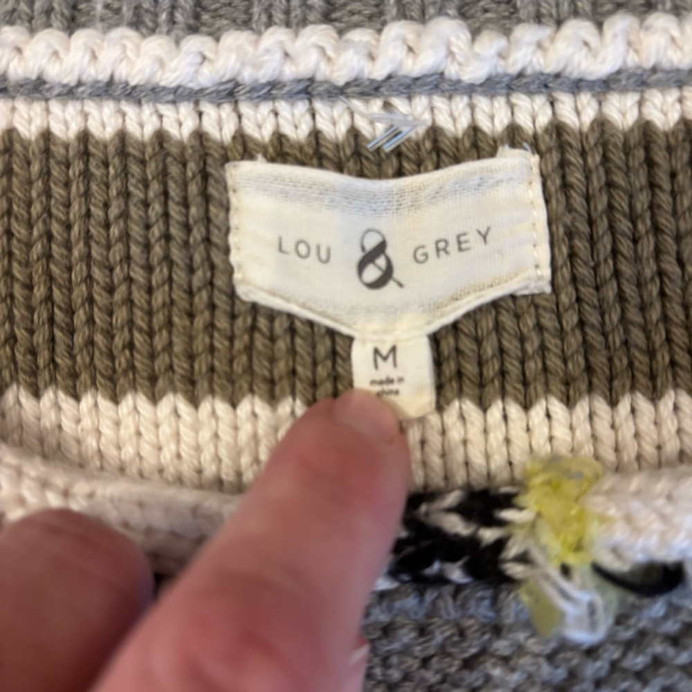 Lou & Grey Striped Knit Sweater Medium Cream Gray Yellow - Picture 2 of 3